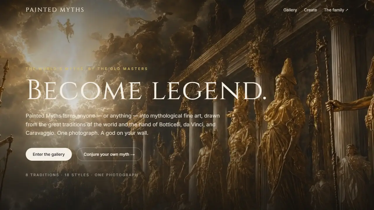 Painted Myths — mythological fine-art portraits, live site