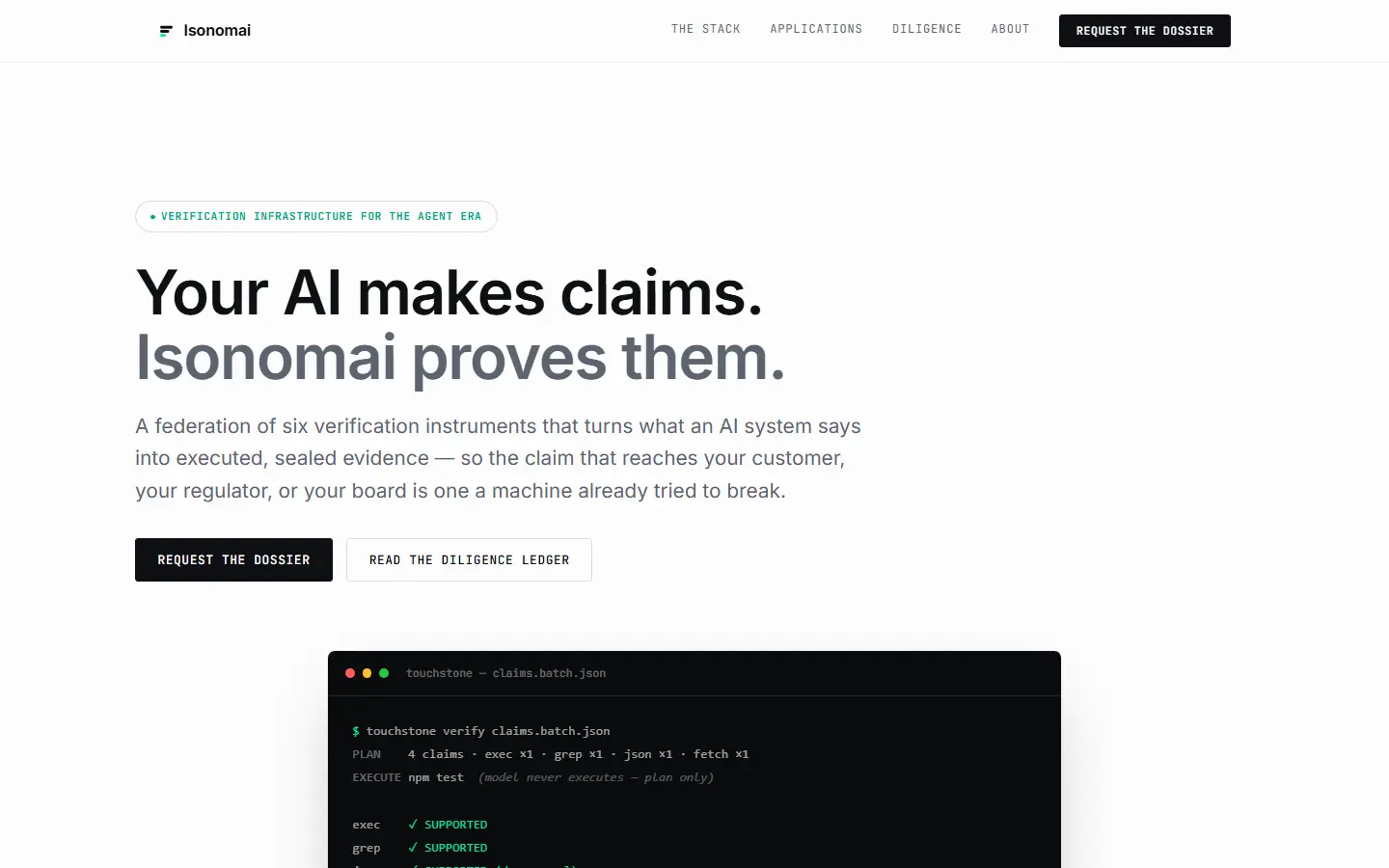 Isonomai live site — verification infrastructure for the agent era
