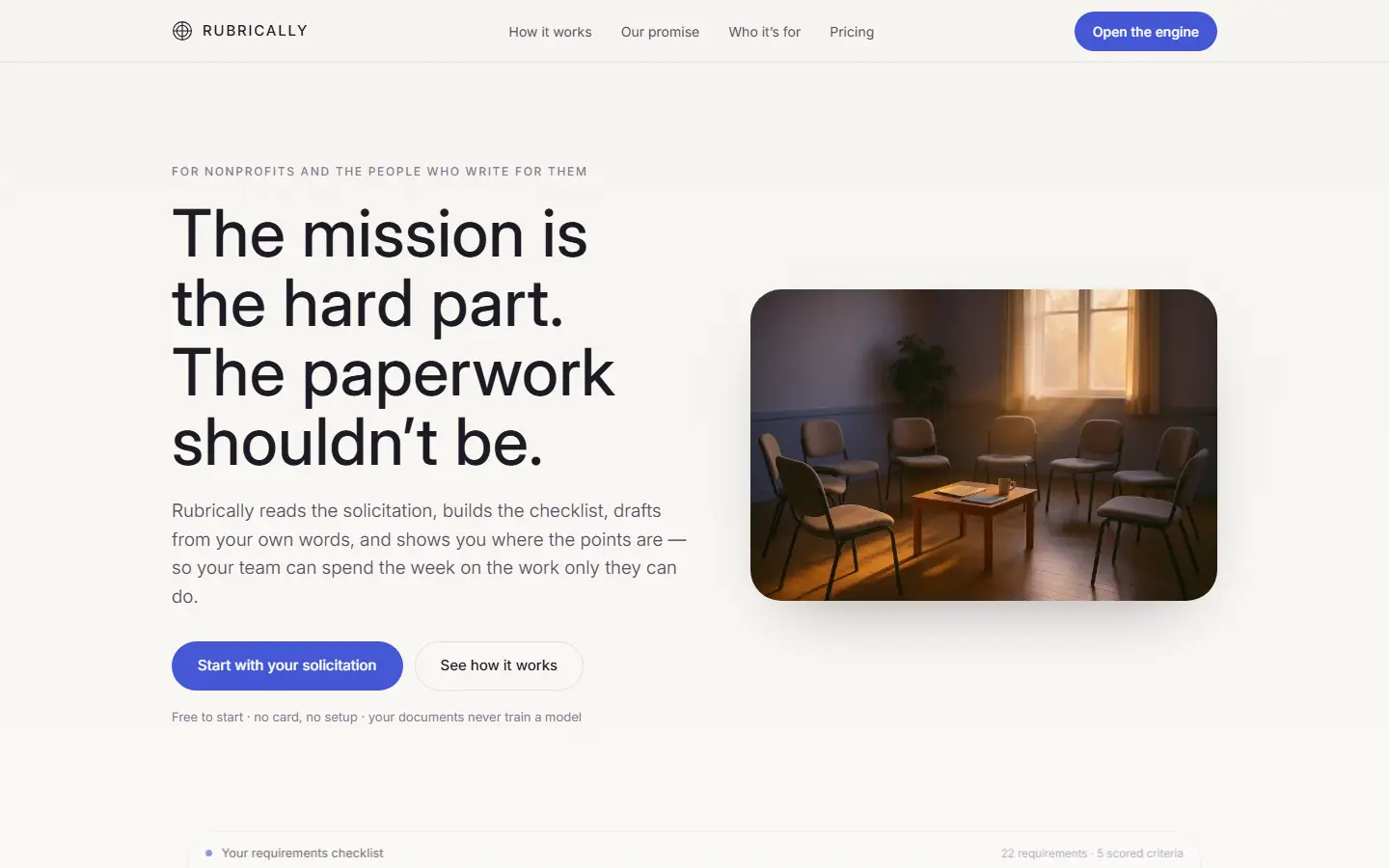 Rubrically live site — win the grant, skip the guesswork